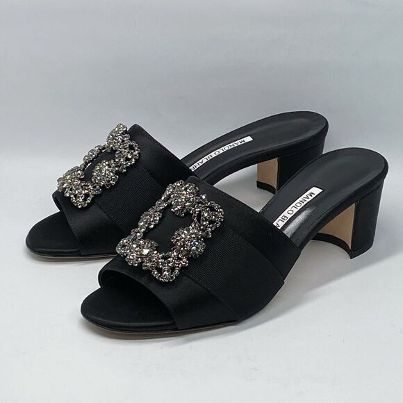 Manolo Blahnik Martanew 50MM Embellished Satin Mules size 37.5 - Picture 5 of 14